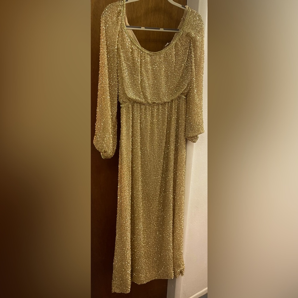 Victoria Royal Ltd. Vintage fully gold beaded full length dress size 10